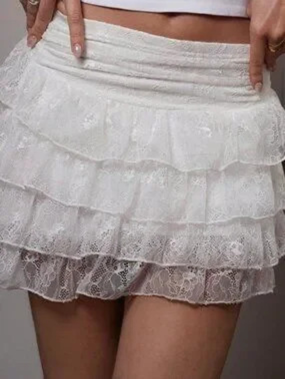 ZARA White Casual Women's Lace Ruffle Hem Mini Skirt